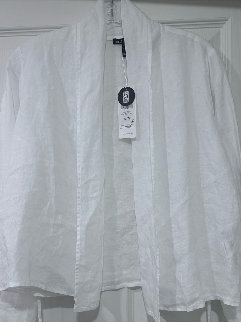 Eileen Fisher White Open-Front Linen Shirt Jacket